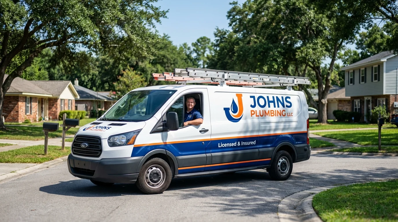 Johns Plumbing LLC service van in Nassau, NY