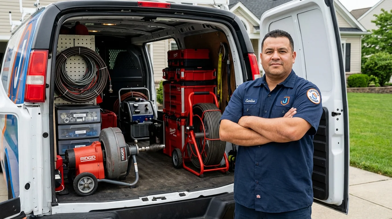 Professional drain cleaning equipment and Johns Plumbing LLC plumber in Nassau