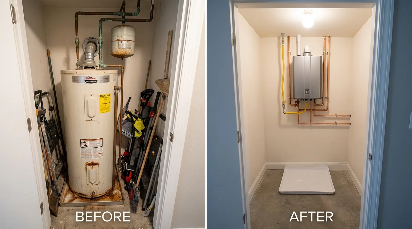 Tank water heater versus wall-mounted tankless unit comparison for Nassau, NY homeowners