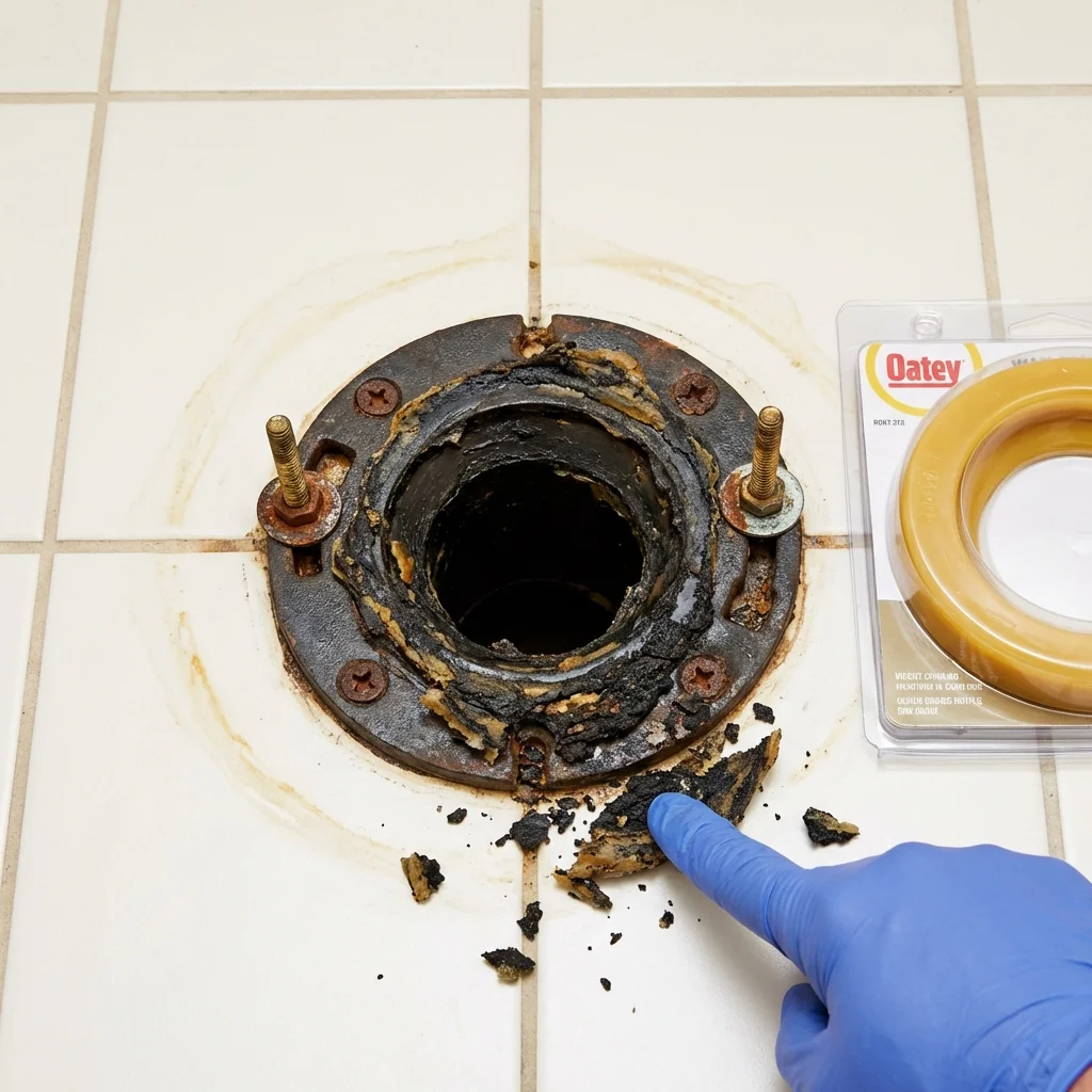 Failed wax ring showing water seepage at the base of a toilet in a Nassau, NY home