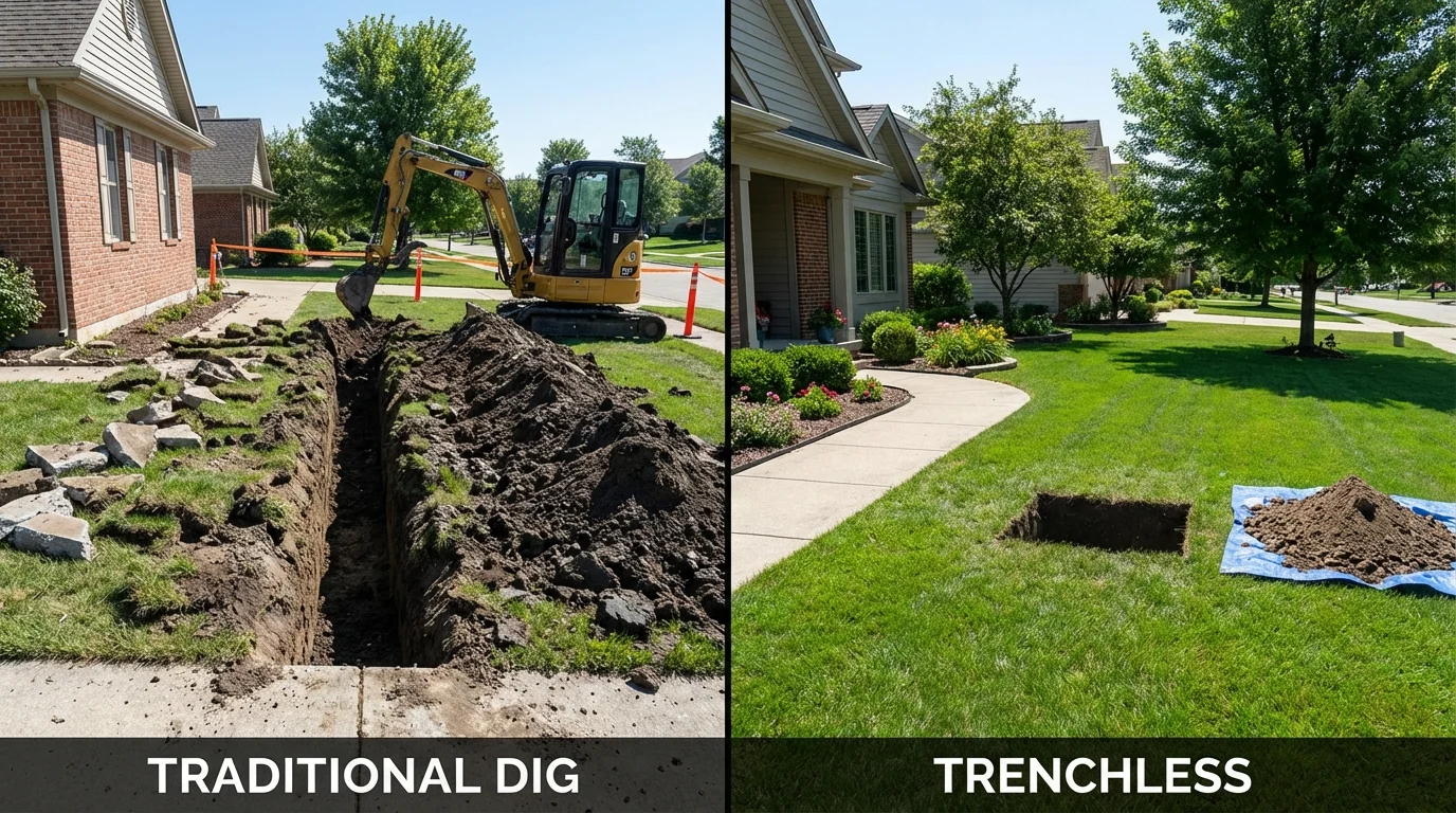Trenchless sewer repair with minimal yard damage versus traditional excavation in Nassau, NY